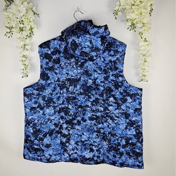 Susan Graver Hooded Puffer Quilted Vest Size 2X XXL Blue Abstract Winter Cozy - Picture 2 of 14